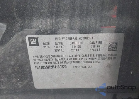 2017 Chevrolet Sonic Ls Auto from USA, damaged, VIN 1G1JB5SH2H4139820